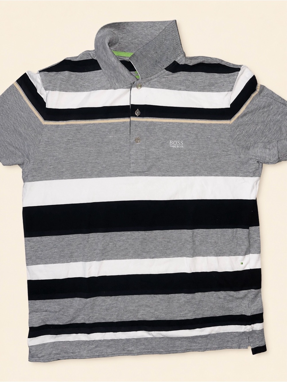 Boss Grey Black White Striped Polo Shirt